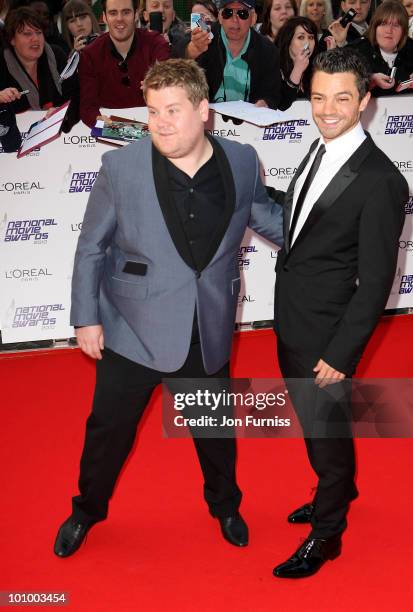 Actors James Corden and Dominic Cooper attend the National Movie Awards 2010 at the Royal Festival Hall on May 26, 2010 in London, England.