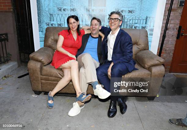 Jen Stein, Mike Birbiglia and Ira Glass attend the opening night of "Mike Birbiglia: The New One" at the Cherry Lane Theatre on August 2, 2018 in New...