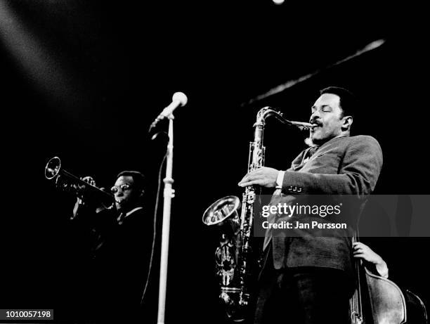 American jazz saxophonist Albert Ayler and brother jazz trumpeter Don Ayler in concert, Copenhagen October 1966.