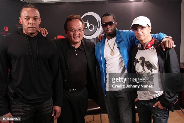 Dr. Dre, Noel Lee, Sean "Diddy" Combs, and Jimmy Iovine attend the launch of Diddybeats at Best Buy on May 26, 2010 in New York City.