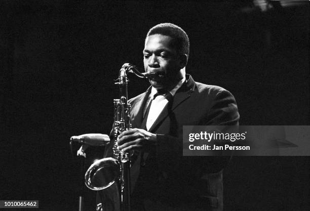 John Coltrane performing Comblain-La-Tour, Belgium 1965. American jazz saxophonist and composer.