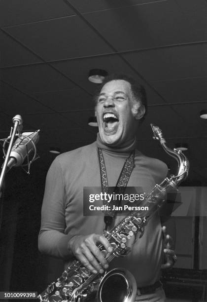 American jazz saxophonist Dexter Gordon in recording studio Copenhagen Denmark 1974.