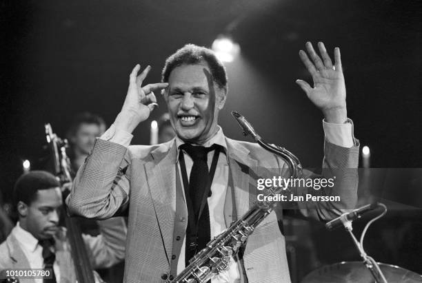 Dexter Gordon performing at Jazzhouse Montmartre Copenhagen 2 February 1983. American jazz saxophonist.