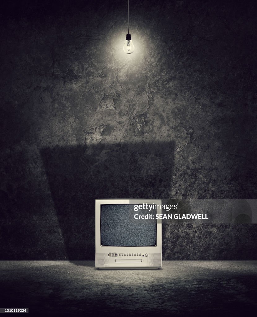 Retro television set with noise on screen