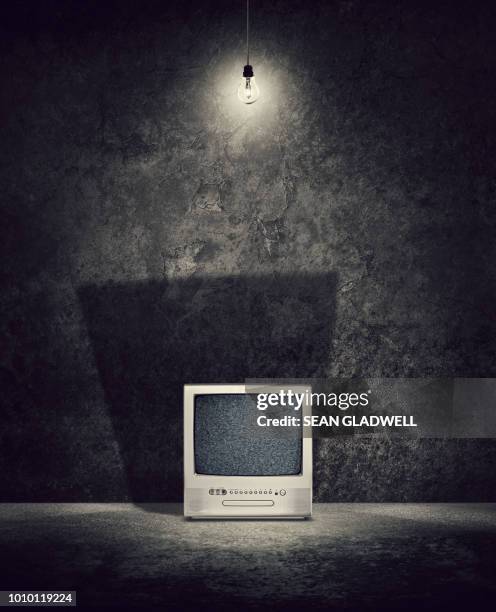 haunted movies picture retro television set with noise on screen - old horror movies stock pictures, royalty-free photos & images