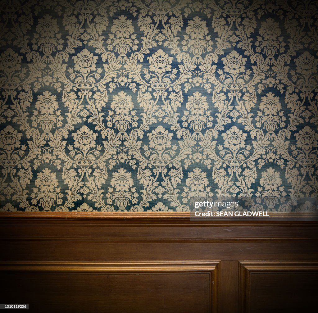 Wood panel and vintage wallpaper design