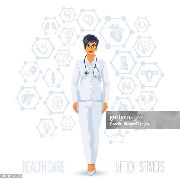 healthcare concept - happy patient stock illustrations