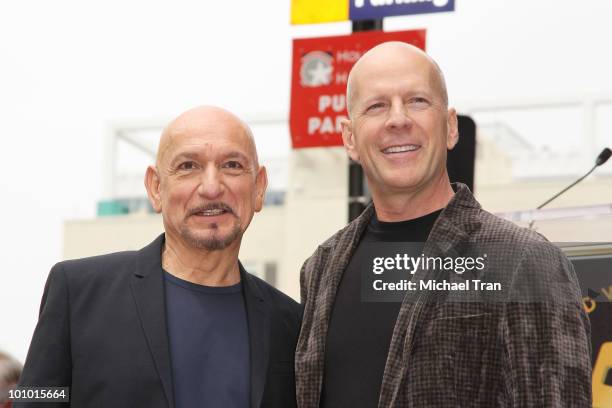 Sir Ben Kingsley and Bruce Willis attend the ceremony honoring him with star on the Hollywood Walk of Fame on May 27, 2010 in Hollywood, California.