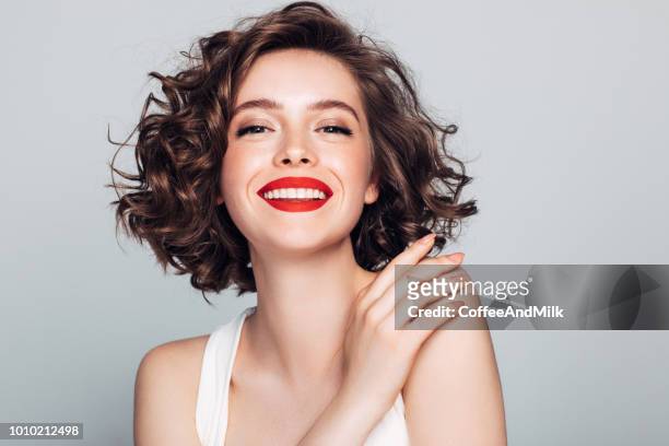 beautiful woman with make-up - woman with red lipstick stock pictures, royalty-free photos & images