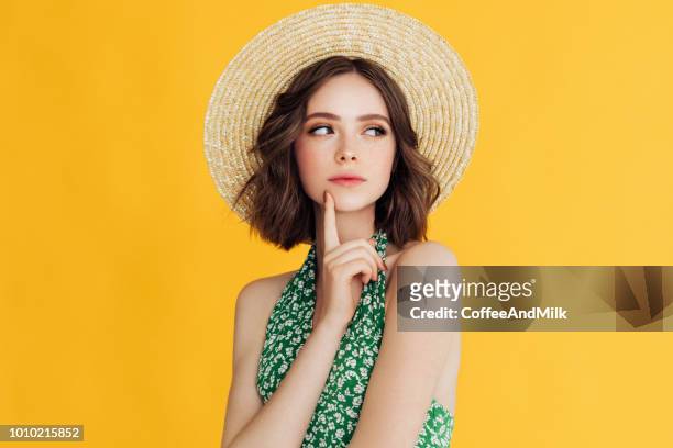 beautiful girl wearing hat - vintage fashion stock pictures, royalty-free photos & images
