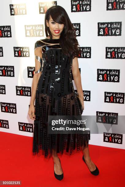 Jade Ewen arrives at the Keep A Child Alive Black Ball held at St John's, Smith Square on May 27, 2010 in London, England.