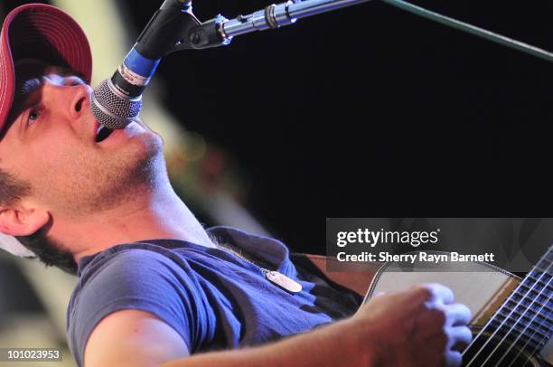 Country Star Justin Moore performs live at the Golf and Guitars charity event on May 18, 2010 at the Alister MacKenzie Golf Course at Haggin Oaks in...