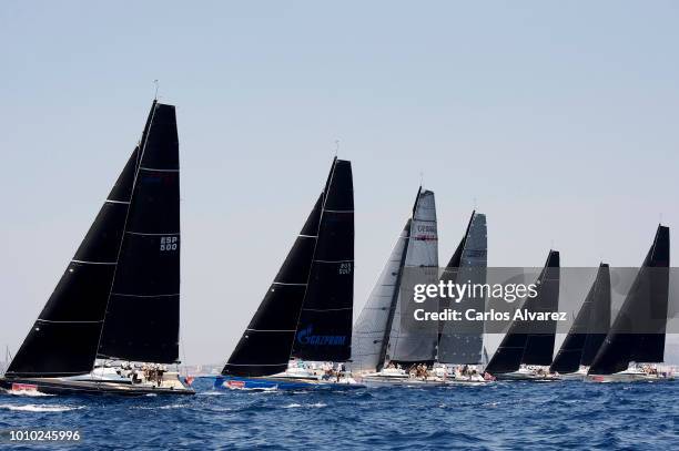 Sailing boats compete during a leg of the 37th Copa del Rey Mapfre Sailing Cup on August 3, 2018 in Palma de Mallorca, Spain.