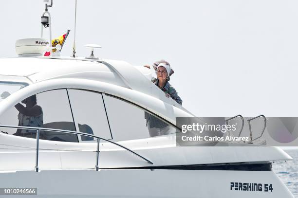 Queen Sofia on board of Somni attends the 37th Copa del Rey Mapfre sailing cup on August 3, 2018 in Palma de Mallorca, Spain.