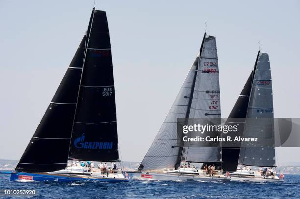 Sailing boats compete during a leg of the 37th Copa del Rey Mapfre Sailing Cup on August 3, 2018 in Palma de Mallorca, Spain.