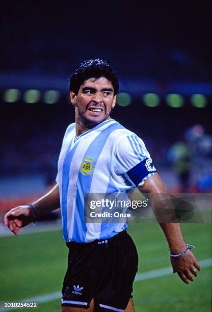 Diego Maradona of Argentina during the FIFA World Cup Semi Final match between Italy and Argentina in San Paolo, Napoli, Italy on 3rd July 1990