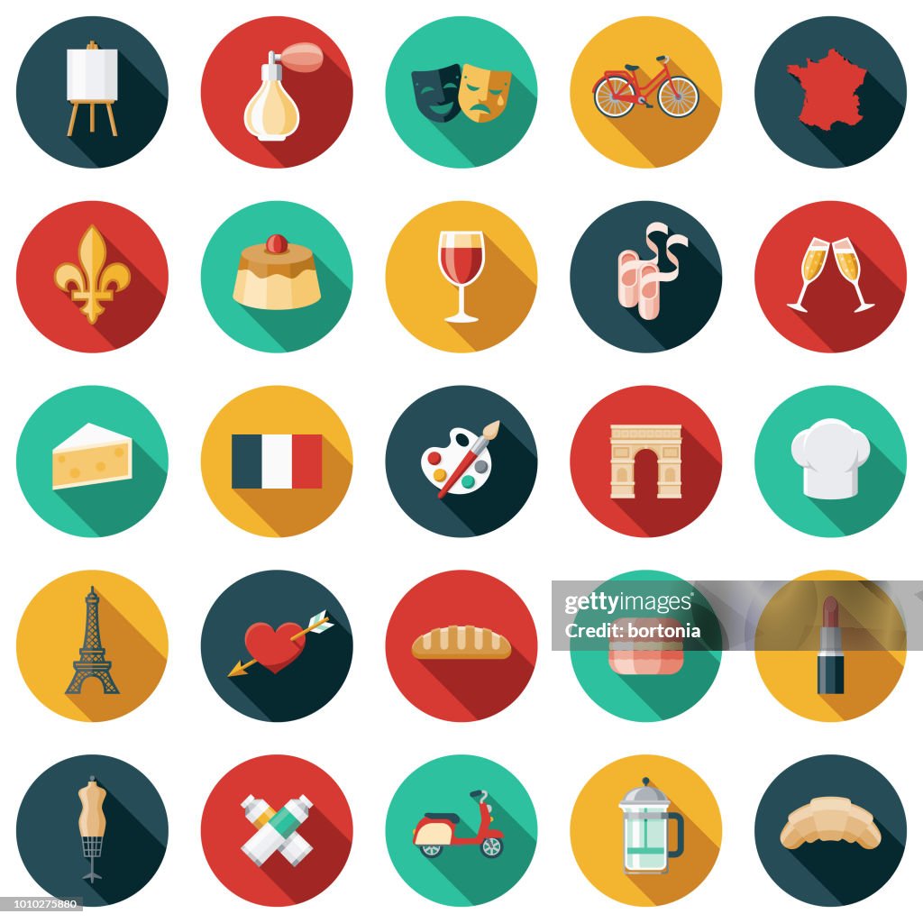 France Flat Design Icon Set