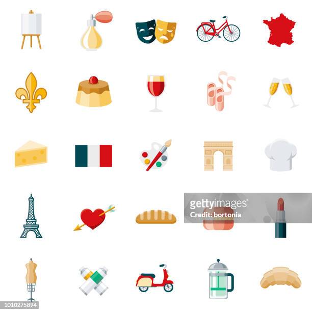 france flat design icon set - french culture stock illustrations stock illustrations