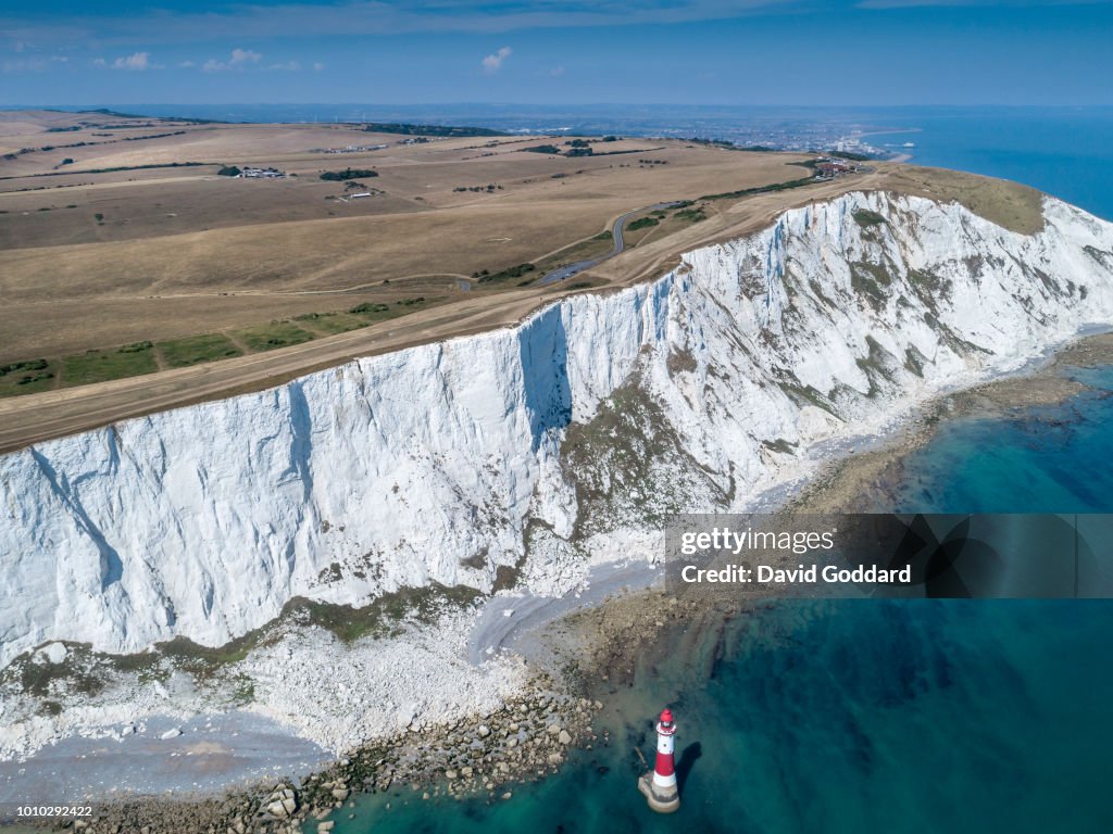 Aerial view of Parched grasslands of Beachy Head