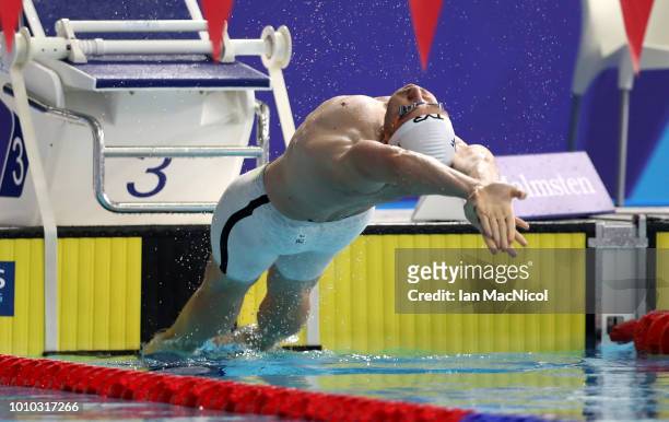 Jeremy Stravius of France competes during the Men's 50m Backstroke Semi-Final 1 during the swimming on Day two of the European Championships Glasgow...