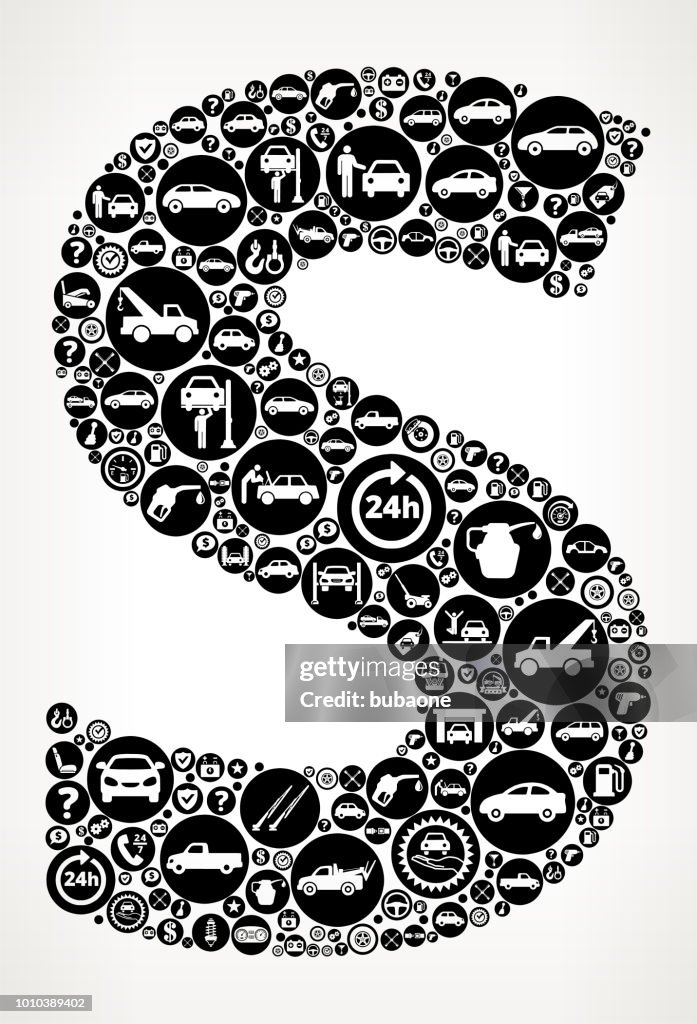 Letter S-auto's en Auto reparatie pictogramachtergrond