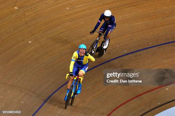 Roman Gladysh of Ukraine celebrates winning gold in the Mens 15km Scratch Race during the track cycling on Day Two of the European Championships...