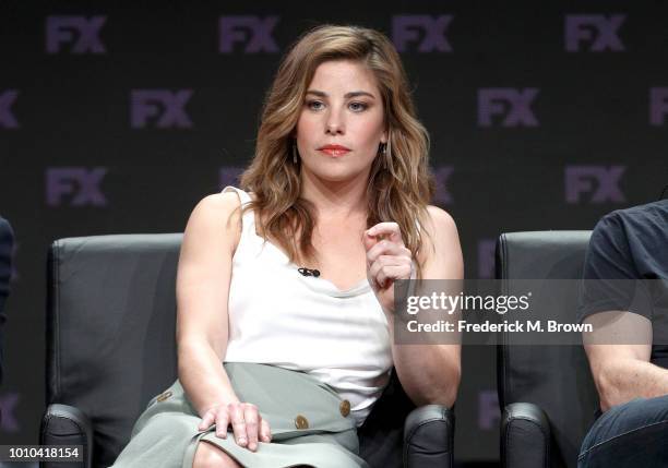 Actor Brooke Satchwell speaks onstage at the 'Mr Inbetween' panel during the FX Network portion of the Summer 2018 TCA Press Tour at The Beverly...
