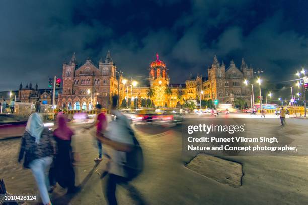 chhatrapati shivaji terminus railway station or cstm of mumbai - india financial district stock pictures, royalty-free photos & images