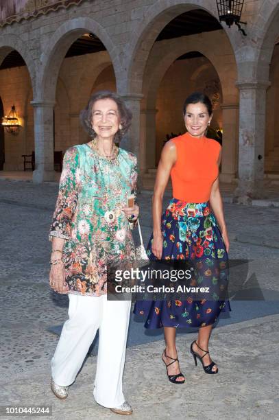 Queen Letizia of Spain and Queen Sofia host a dinner for authorities at the Almudaina Palace on August 3, 2018 in Palma de Mallorca, Spain.