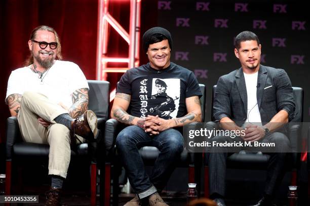 Co-creator/executive producer/writer Kurt Sutter, co-creator/executive producer/writer/director Elgin James, and actor J. D. Pardo speak onstage at...