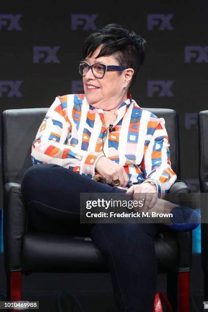 Actor Kathy Bates speaks onstage at the 'American Horror Story: Apocalypse' panel during the FX Network portion of the Summer 2018 TCA Press Tour at...