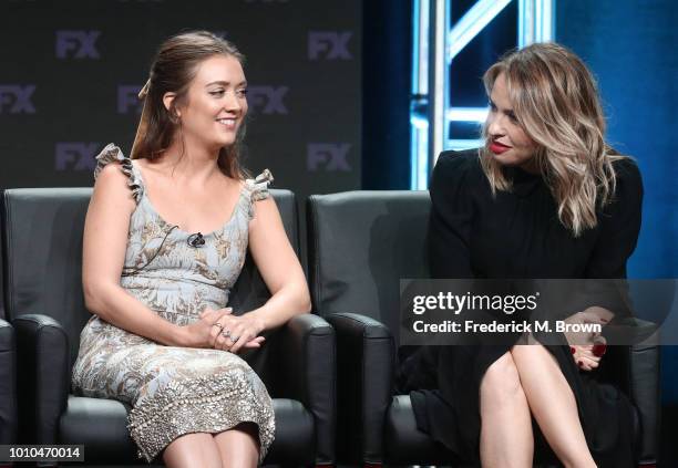 Actors Billie Lourd and Leslie Grossman speak onstage at the 'American Horror Story: Apocalypse' panel during the FX Network portion of the Summer...