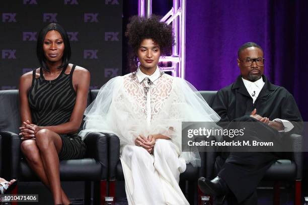 Actors Dominique Jackson, Indya Moore, and Billy Porter speak onstage at the 'Pose' panel during the FX Network portion of the Summer 2018 TCA Press...
