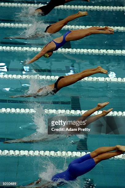 The start of the Womens 200m Freestyle during the 1999 FINA World Cup at the Sydney International Aquatic Centre, Homebush, Sydney, Australia. \...