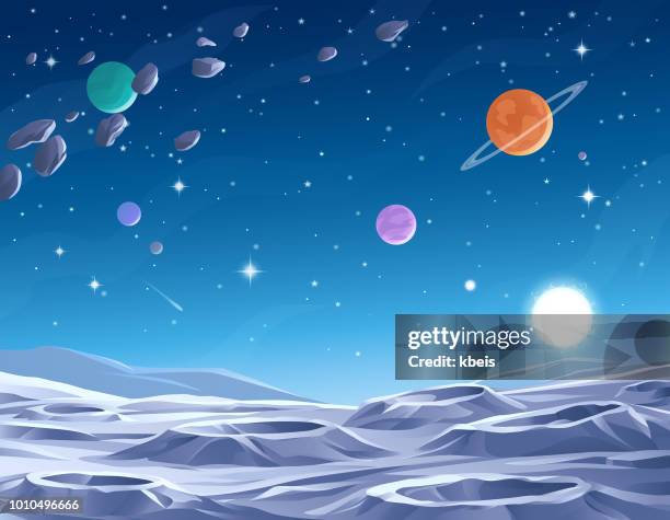 ilustrações de stock, clip art, desenhos animados e ícones de blue planet - asteroid belt