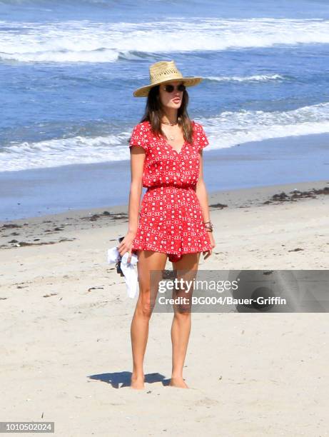 Alessandra Ambrosio is seen on August 03, 2018 in Los Angeles, California.