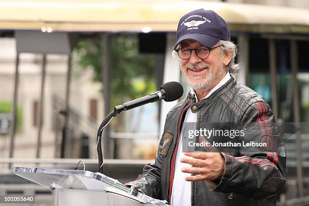 Steven Spielberg attends the re-opening of the Universal Studios "New York Street" back lot at Universal Studios Hollywood on May 27, 2010 in...