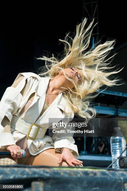 Bebe Rexha performs on day two of Lollapalooza at Grant Park on August 3, 2018 in Chicago, Illinois.