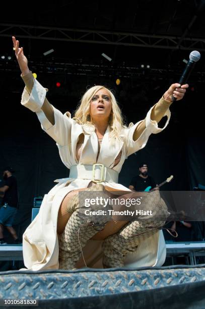 Bebe Rexha performs on day two of Lollapalooza at Grant Park on August 3, 2018 in Chicago, Illinois.