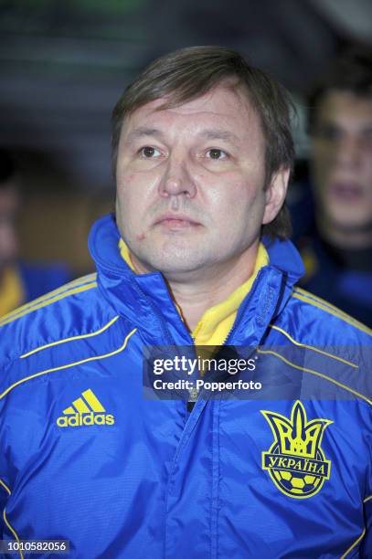 Ukraine manager Yuriy Kalitvintsev looks on during the International Friendly match between Brazil and Ukraine at Pride Park Stadium in Derby on...