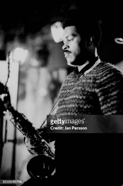 American jazz saxophonist Albert Ayler recording in TV studio Copenhagen 1962.