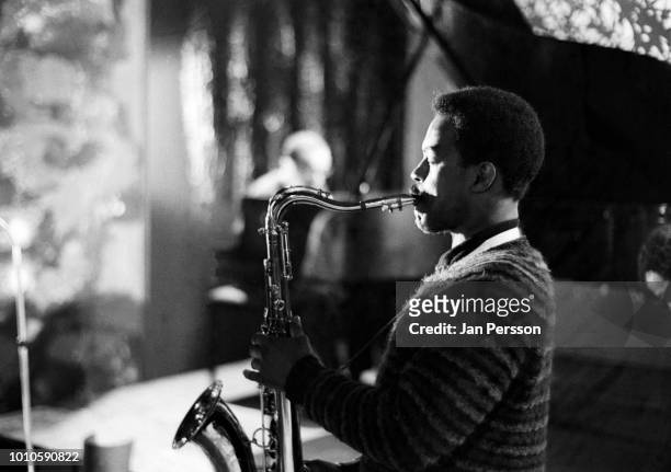 American jazz saxophonist Albert Ayler recording in TV studio Copenhagen 1962.