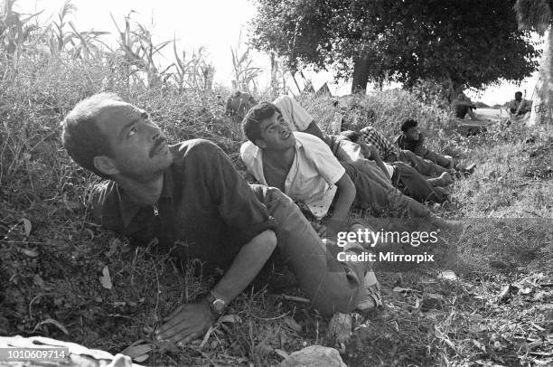 Refugees from the Tunisian port city of Bizerte seek cover in a roadside ditch as French Air Force jets strafe the roads 20th July 1961 The crisis...