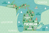 Illustrated map of the state of Michigan in United States