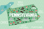 Illustrated map of the state of Pennsylvania in United States
