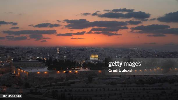 jerusalem old city sunset night aerial view - jerusalem skyline stock pictures, royalty-free photos & images