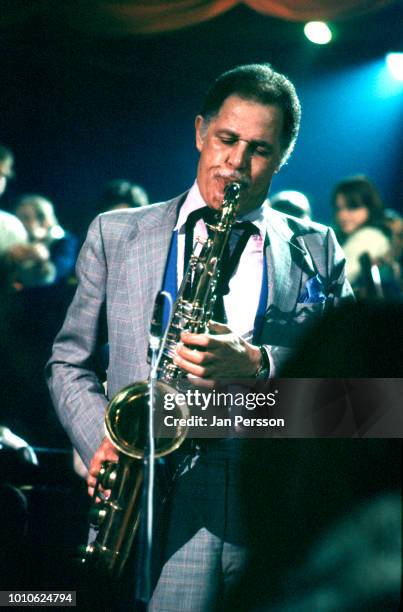 Dexter Gordon performing at Jazzhouse Montmartre Copenhagen 2 February 1983. American jazz saxophonist.