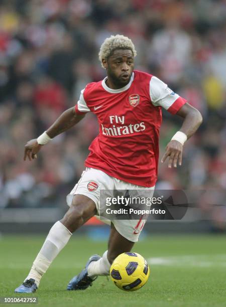 Alex Song of Arsenal in action during the Barclays Premier League match between Arsenal and West Ham United at the Emirates Stadium in London on...