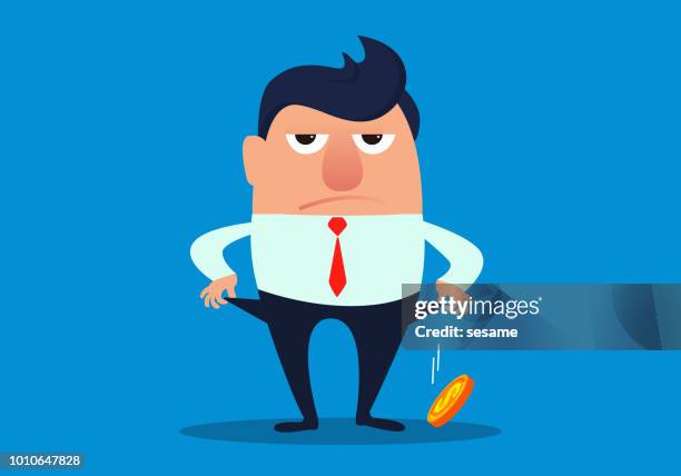 businessman pulls out a coin from the pocket - empty pockets stock illustrations