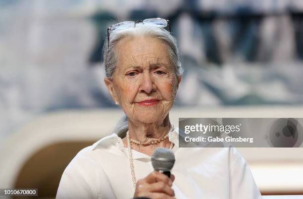 Actress Joanne Linville speaks at the "Guest Stars of the Original Series - Part 2" panel during the 17th annual official Star Trek convention at the...